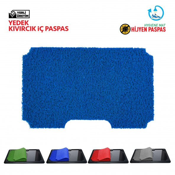 Yedek İç Kıvırcık Paspas - Mavi - Dezenfektan Havuzlu Kıvırcık Kapı Önü Hijyen Paspas 45x70 cm