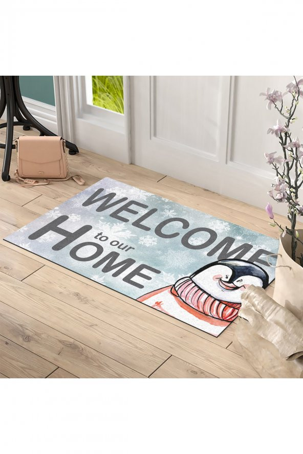 Yılbaşı Welcome Penguen Tasarım Kapı Önü ve Ev İçi Paspas 45x75 cm - 2
