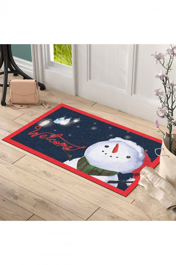 Yılbaşı Welcome Kardan Adam 2 Tasarım Kapı Önü ve Ev İçi Paspas 45x75 cm - 2