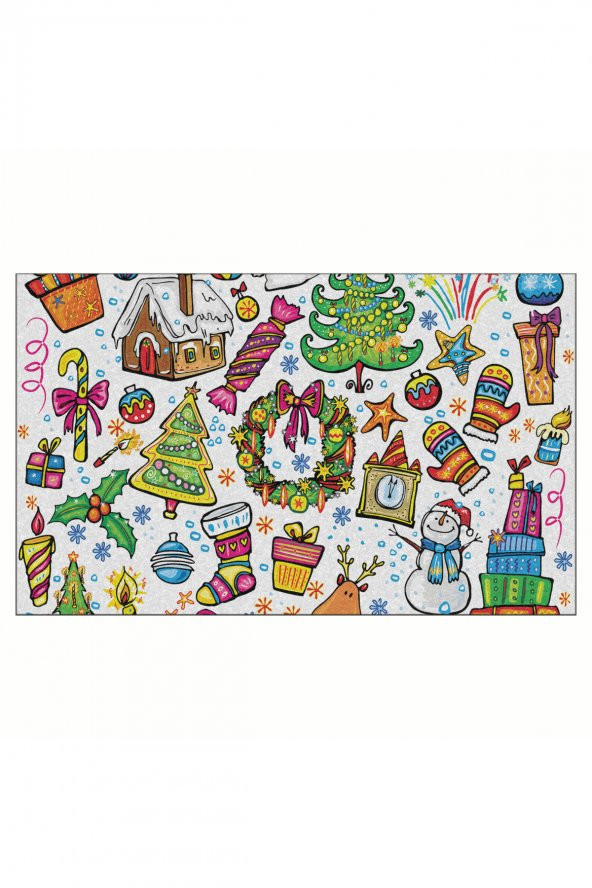 Yılbaşı Mutlu Yıllar Tasarım Kapı Önü ve Ev İçi Paspas 45x75 cm
