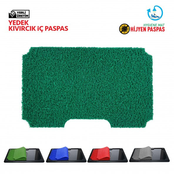 Yedek İç Kıvırcık Paspas - Yeşil - Dezenfektan Havuzlu Kıvırcık Kapı Önü Hijyen Paspas 45x70 cm