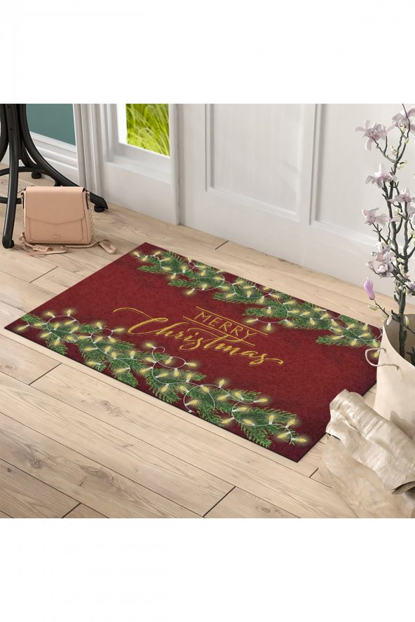 Yılbaşı Mutlu Yıllar Sarmaşık Tasarım Kapı Önü ve Ev İçi Paspas 45x75 cm - 2