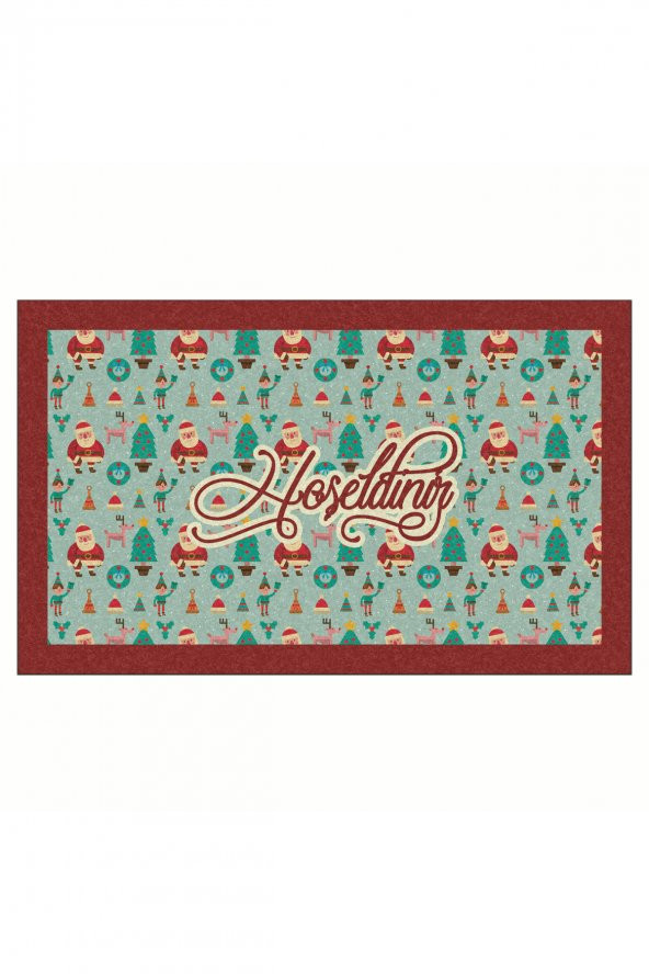 Yılbaşı Hoşgeldiniz Noel Baba Aile Tasarım Kapı Önü ve Ev İçi Paspas 45x75 cm