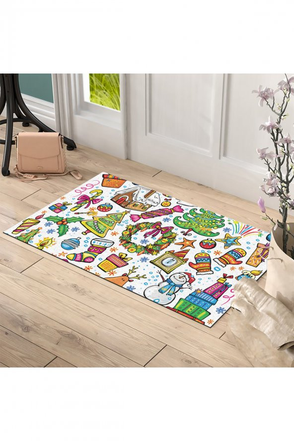 Yılbaşı Mutlu Yıllar Tasarım Kapı Önü ve Ev İçi Paspas 45x75 cm - 2