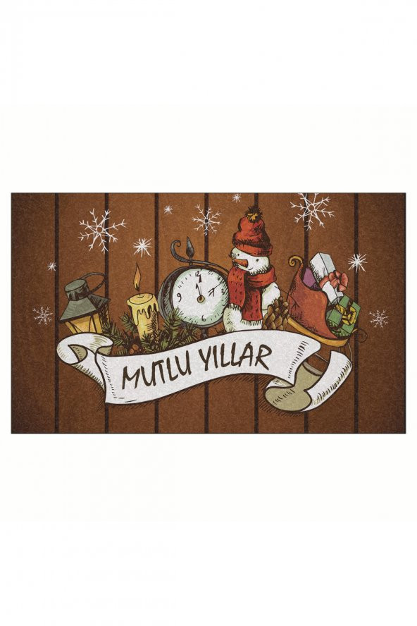 Yılbaşı Mutlu Yıllar Tasarım Kapı Önü ve Ev İçi Paspas 45x75 cm - 1