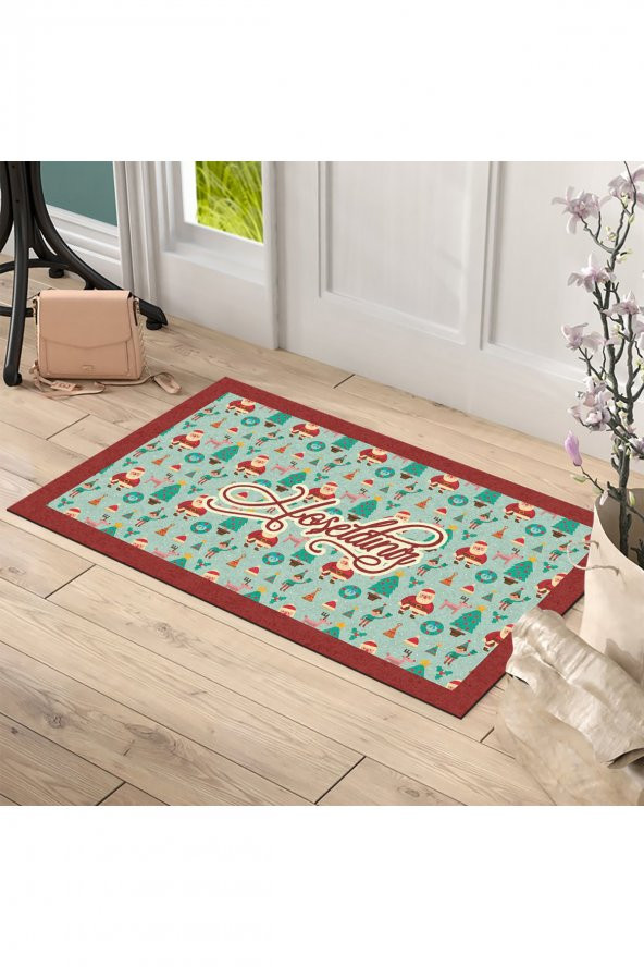 Yılbaşı Hoşgeldiniz Noel Baba Aile Tasarım Kapı Önü ve Ev İçi Paspas 45x75 cm - 2