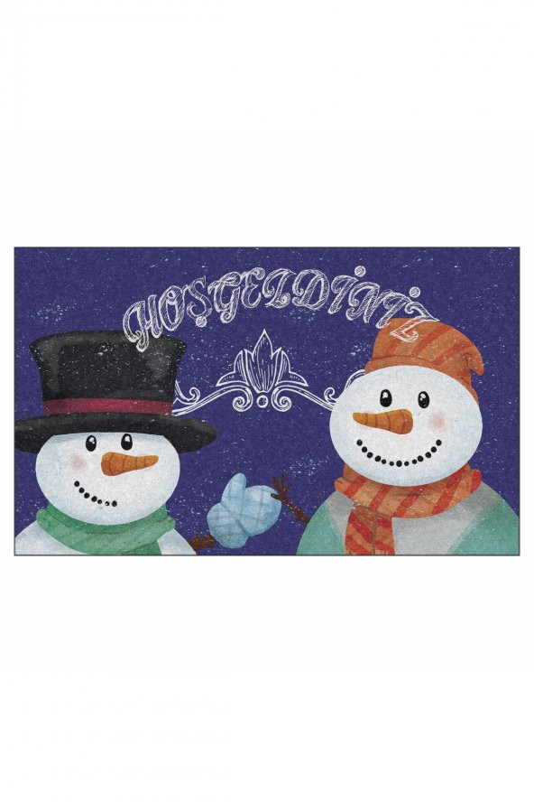 Yılbaşı Hoşgeldiniz Kardan Adamlar Tasarım Kapı Önü ve Ev İçi Paspas 45x75 cm