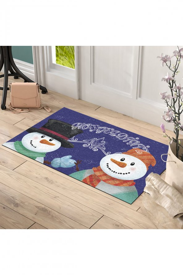 Yılbaşı Hoşgeldiniz Kardan Adamlar Tasarım Kapı Önü ve Ev İçi Paspas 45x75 cm - 2