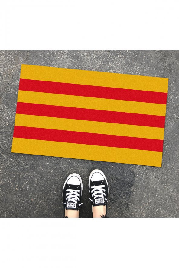 Sarı Kırmızı Tasarım Kapı Önü ve Ev İçi Paspas 45x75 cm