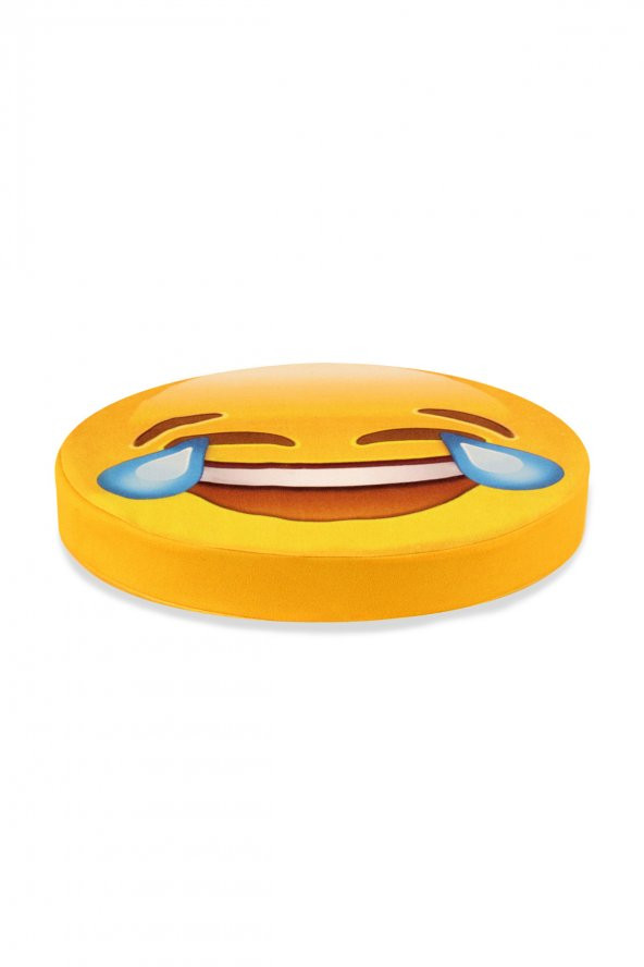 Çok Mutlu Emoji Tasarım Daire Yastık Minder Ø40