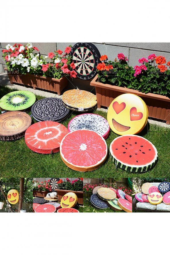 Aşık Emoji Tasarım Daire Yastık Minder 40x40x5 cm - 2