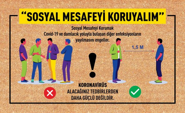 Sosyal Mesafe Uyarı Kapı Önü ve Ev İçi Paspas 45x75 cm - 2