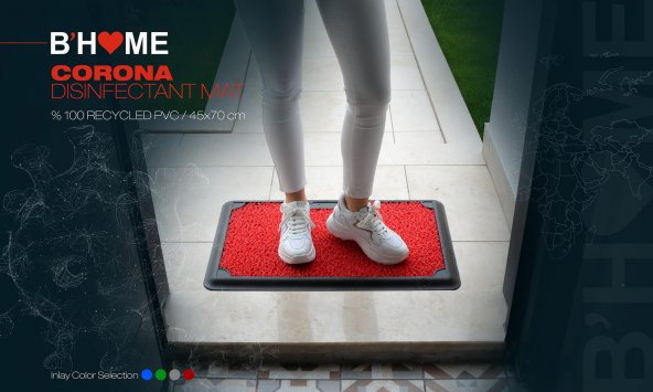 Dezenfektan Havuzlu Kıvırcık Kapı Önü Hijyen Paspas - 45x70 cm - Kırmızı - Red - 2