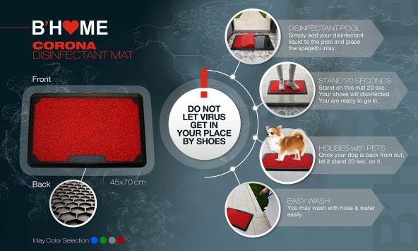 Dezenfektan Havuzlu Kıvırcık Kapı Önü Hijyen Paspas - 45x70 cm - Kırmızı - Red - 3