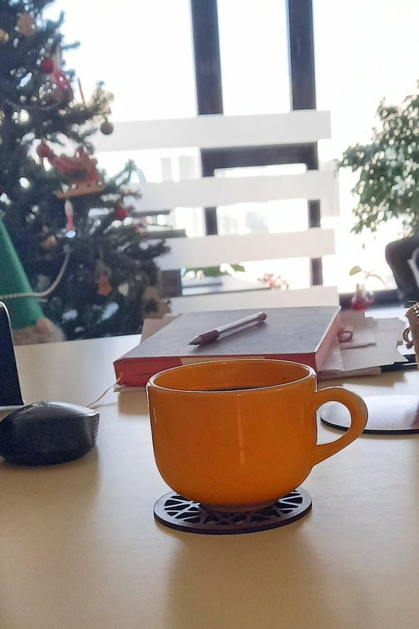 Desen Kesimli Ahşap Bardak Altlığı 6lı Takım , Kahve Bardak Altlığı, Coffe Time -0134