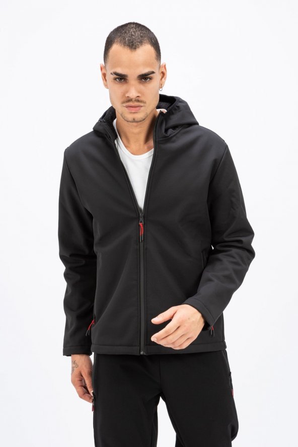 Erkek Siyah Bavyera Outdoor Softshell Kapüşonlu Mont-kumaş Su Ve Rüzgar Geçirmez - 3