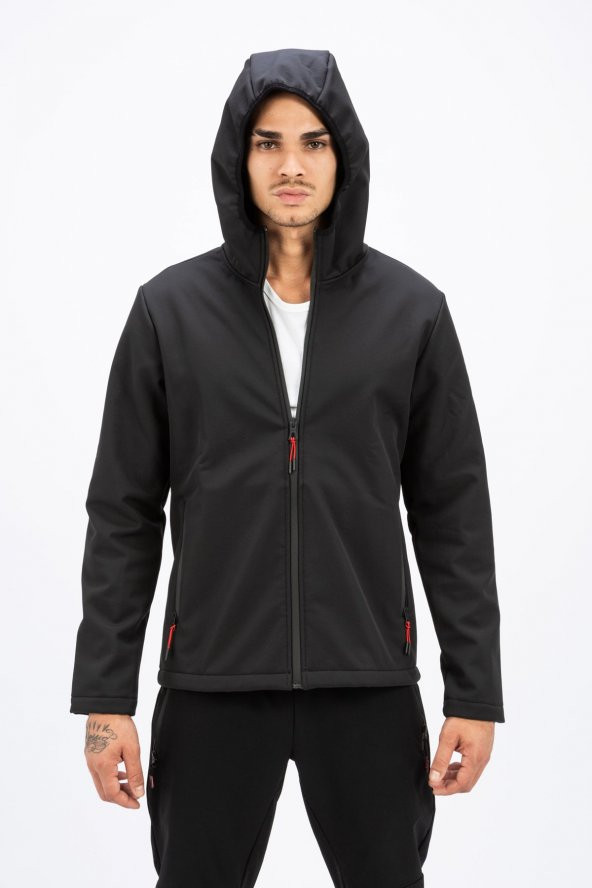 Erkek Siyah Bavyera Outdoor Softshell Kapüşonlu Mont-kumaş Su Ve Rüzgar Geçirmez - 4