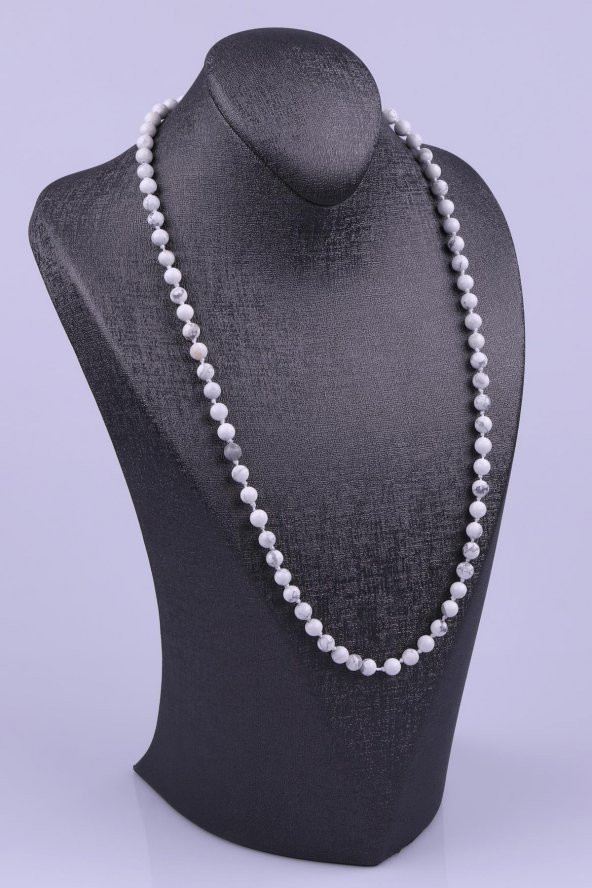 Havlit Doğal Taş 6 mm Düğümlü Kolye - Resim 2