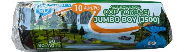 Yener Endüstriyel Jumbo Çöp Torbası Poşeti - 2 Kat - Siyah - 500 Gr. - 80x110 Cm. -10 Adetlik 3 Rulo - 3