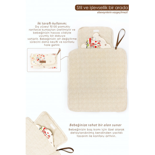 Mordesign Bebek Çanta Alt Açma Minderi, Alt Değiştirme Pedi, Taşınabilir Bakım Çantası, Animal Seri - 4