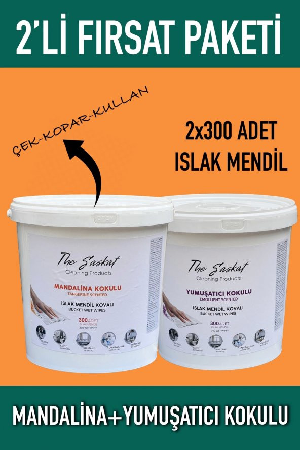 The Saskat Kova Islak Mendil Mandalina Kokulu ve Yumuşatıcı Kokulu Ekonomik Easy Wet Wipes 600 Adet