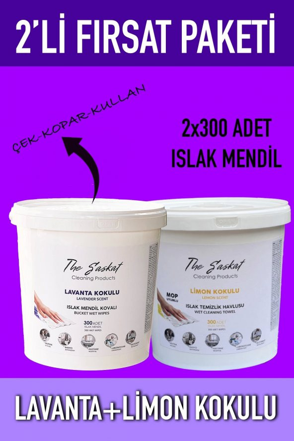 The Saskat Kova Islak Mendil Lavanta ve Limon Kokulu Easy Set Wet Wipes 600 Mendil
