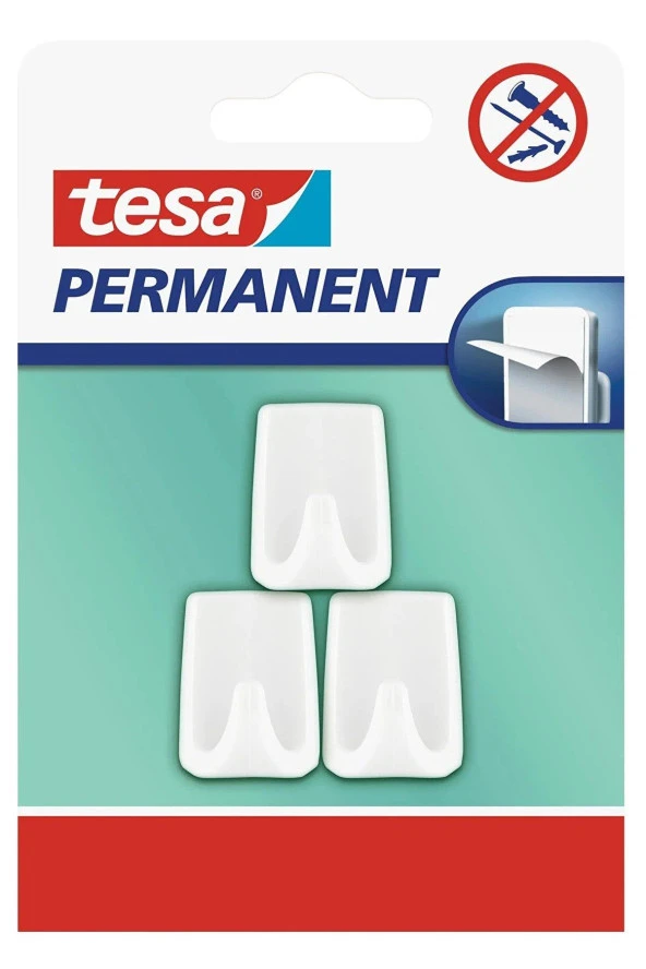 Tesa Permanent Askı Plastik Küçük Kendinden Yapışkanlı Dikdörtgen Beyaz Askı 3 Lü Paket - 1