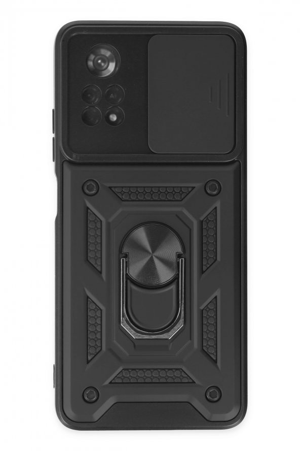 NewFace Xiaomi Poco X4 Pro 5G Kılıf Pars Lens Yüzüklü Silikon - Siyah