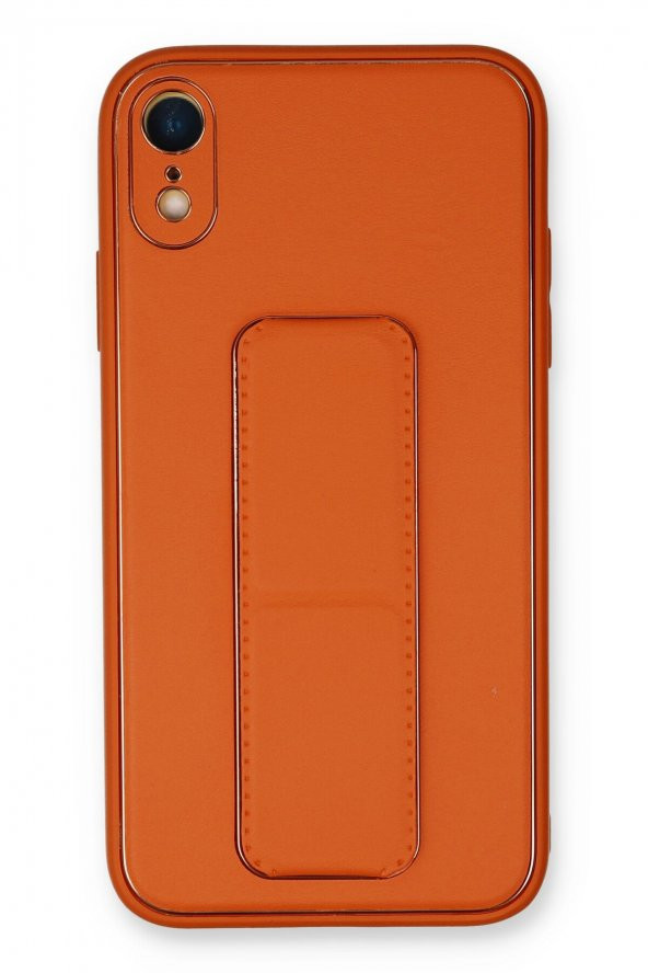 NewFace iPhone XR Kılıf Coco Deri Standlı Kapak - Turuncu - 1