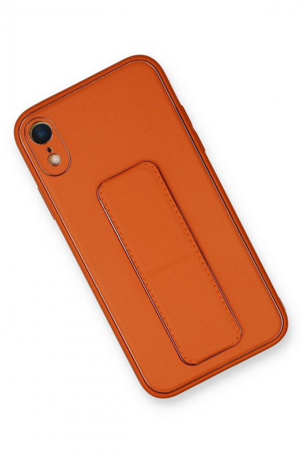 NewFace iPhone XR Kılıf Coco Deri Standlı Kapak - Turuncu - 2