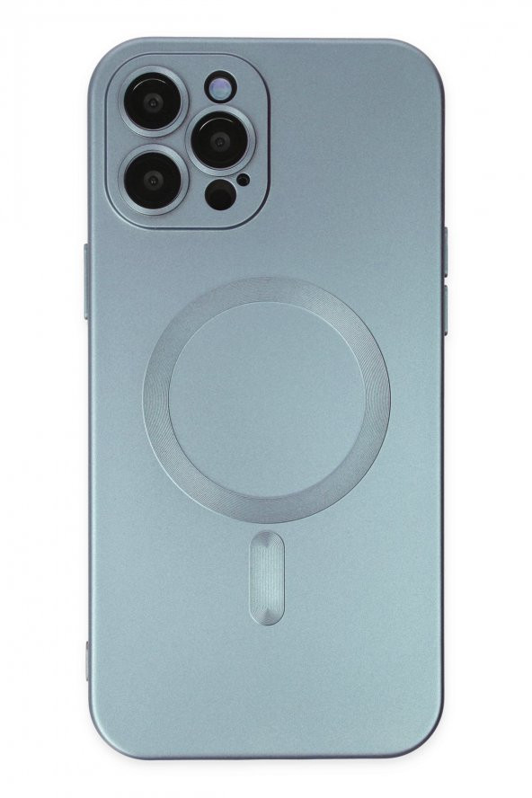 NewFace iPhone 12 Pro Max Kılıf Moshi Lens Magneticsafe Silikon - Sierra Blue