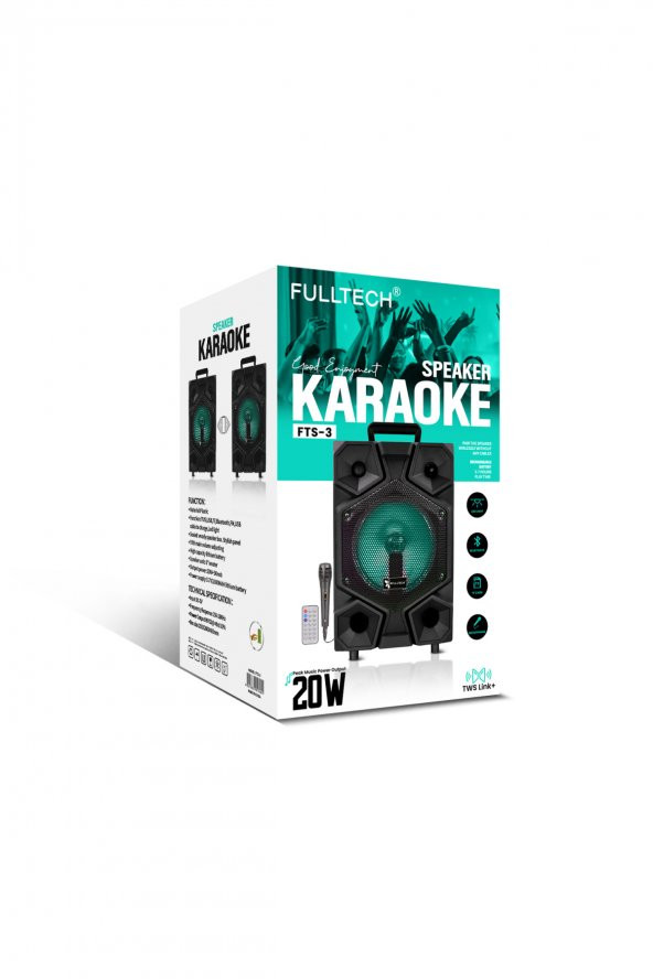 Fulltech FULLTECH FTS-3 20Watt Mikrofonlu - Uzaktan Kumandalı Karaoke Hoparlör