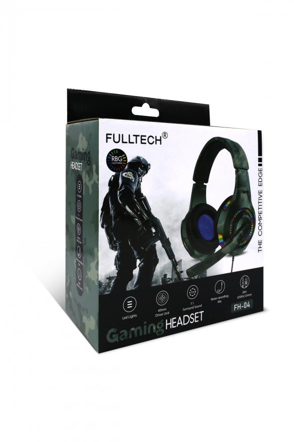 Fulltech FULLTECH FH-04 USB+AUX Konnektörlü-RGB Işıklı-Mikrofonlu Baş Üstü Kablolu Oyuncu Kulaklığı-2Metre