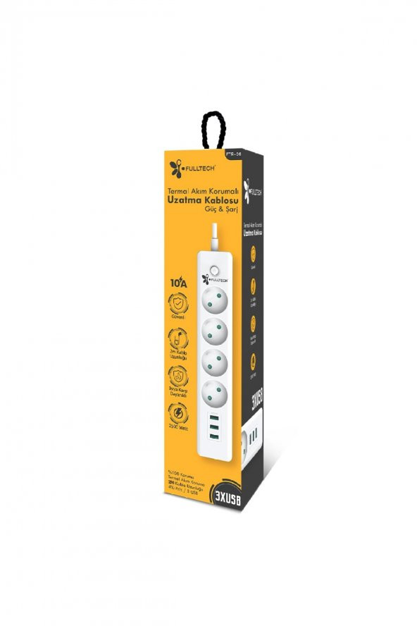 Fulltech FULLTECH FTR-06 2.1Amper 3xUSB - 4xPriz 2500Watt 2Metre Kablolu Akım Korumalı Priz Seti