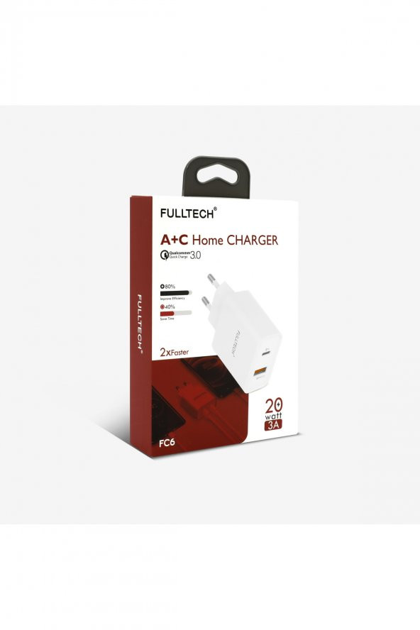 ACL FULLTECH FC6 Q.C 3.0 3Amper 20Watt PD - USB Çift Çıkışlı Hızlı Şarj Adaptörü