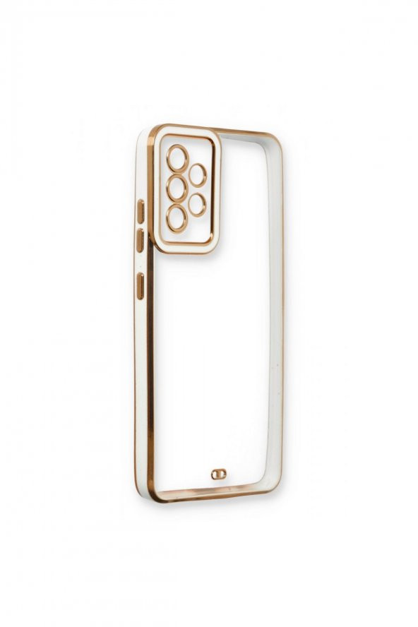 NewFace Galaxy A32 Baskısız Beyaz Kenar Gold Detaylı Premium Telefon Kılıfı