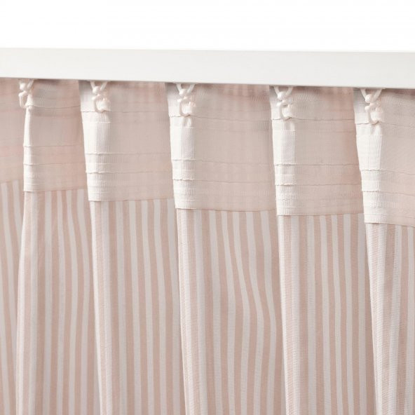 Fon Perde/2 Kanat, MeridyenDukkan Beyaz-Bej Renk-Çizgili Model 120x300 cm - 2