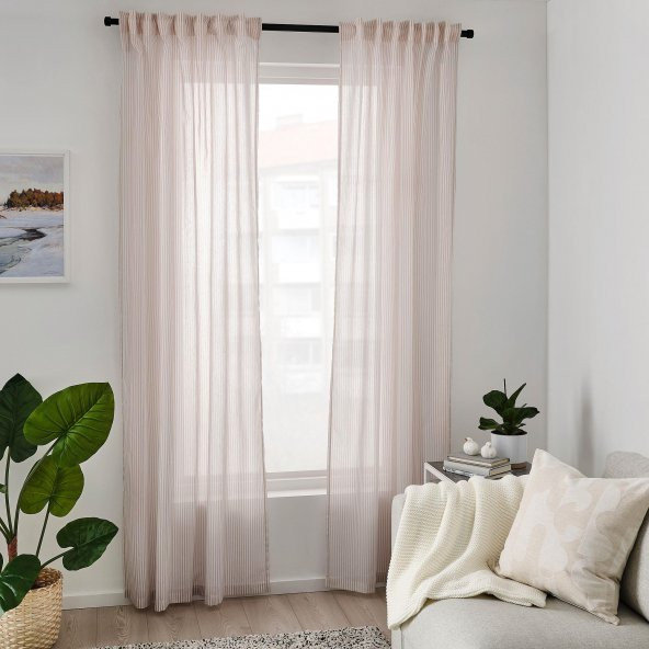 Fon Perde/2 Kanat, MeridyenDukkan Beyaz-Bej Renk-Çizgili Model 120x300 cm - 5