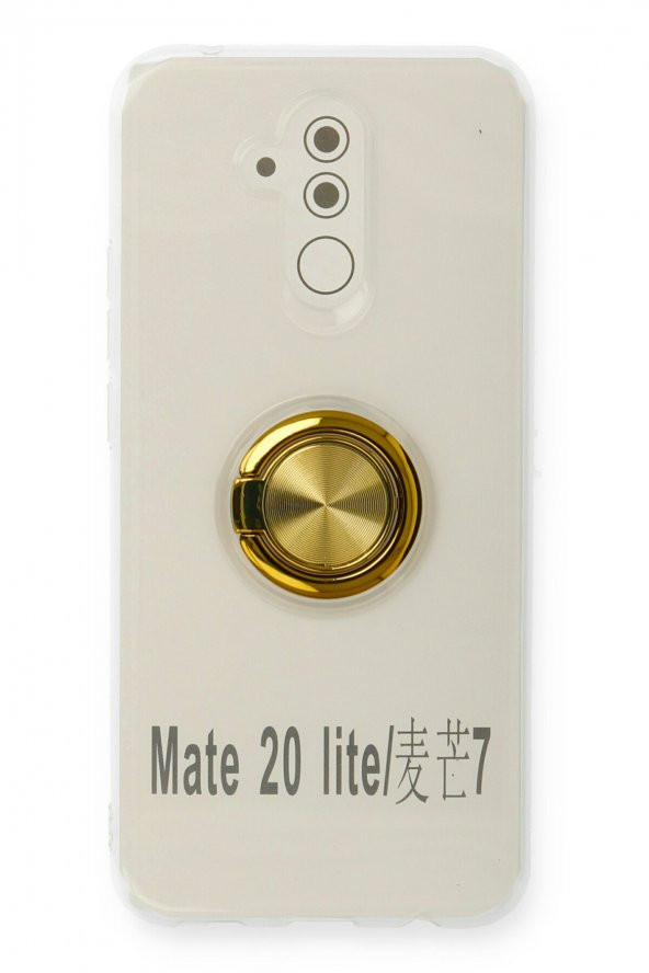 NewFace Huawei Mate 20 Lite Kılıf Şeffaf Renkli Standlı Mıknatıslı Kapak  Gold