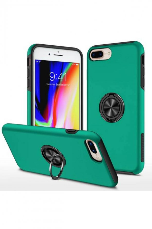 NewFace Apple Iphone 8 Plus Kılıf Elit Yüzüklü Kapak - Yeşil