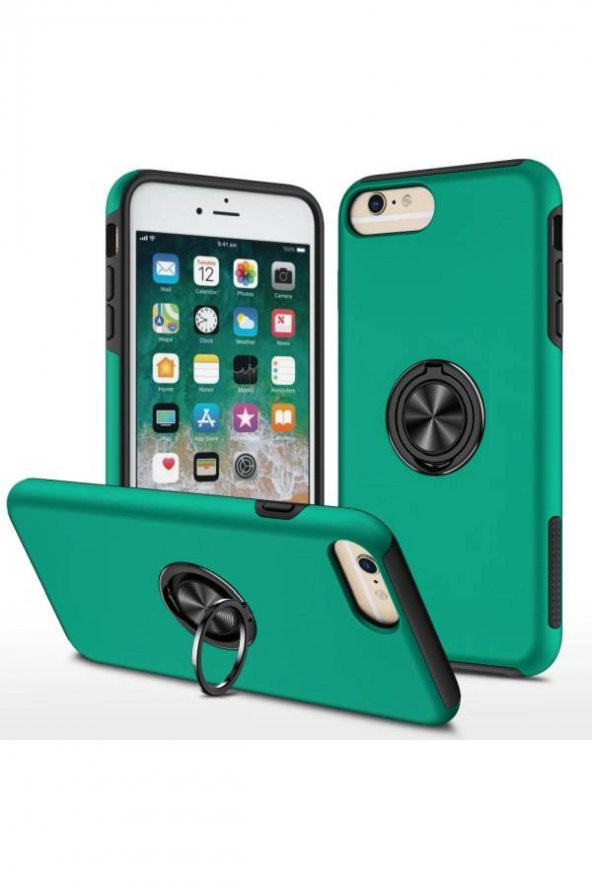 NewFace Apple Iphone 6 Plus Kılıf Elit Yüzüklü Kapak - Yeşil