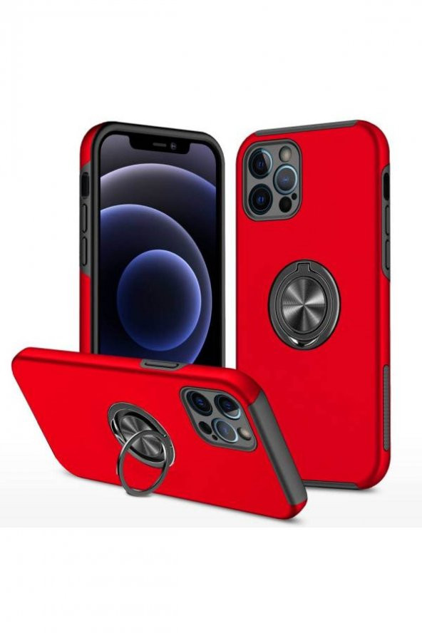 NewFace Apple Iphone 12 Pro Max Kılıf Elit Yüzüklü Kapak - Kırmızı