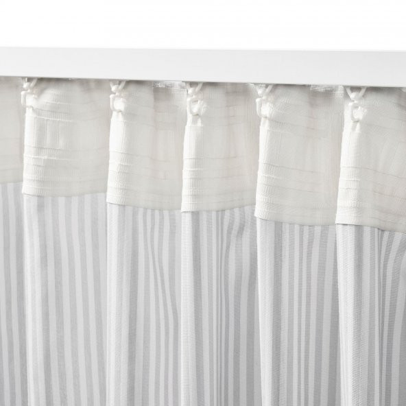 Fon Perde/2 Kanat, MeridyenDukkan Beyaz-Gri Renk-Çizgili Model 120x300 cm - 3