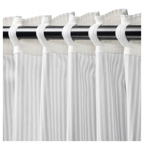 Fon Perde/2 Kanat, MeridyenDukkan Beyaz-Gri Renk-Çizgili Model 120x300 cm - 4