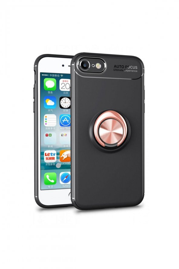 NewFace Apple Iphone 8 Kılıf Autofocus Shockproof Metal Yüzüklü Standlı Silikon Kapak Kılıf Iphone 8