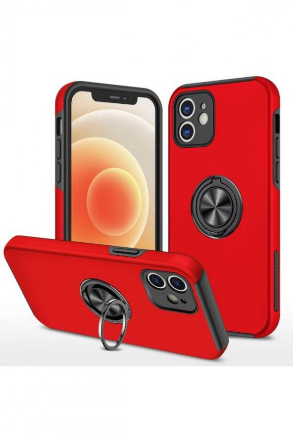 NewFace Apple Iphone 12 Mini Kılıf Elit Yüzüklü Kapak - Kırmızı