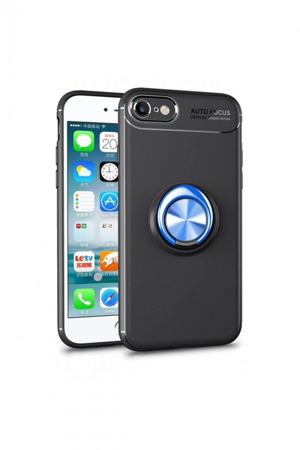 NewFace Apple Iphone 8 Kılıf Autofocus Shockproof Metal Yüzüklü Standlı Silikon Kapak Kılıf Iphone 8