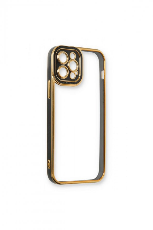NewFace Iphone 12 Pro Baskısız Siyah Kenar Gold Detaylı Premium Telefon Kılıfı