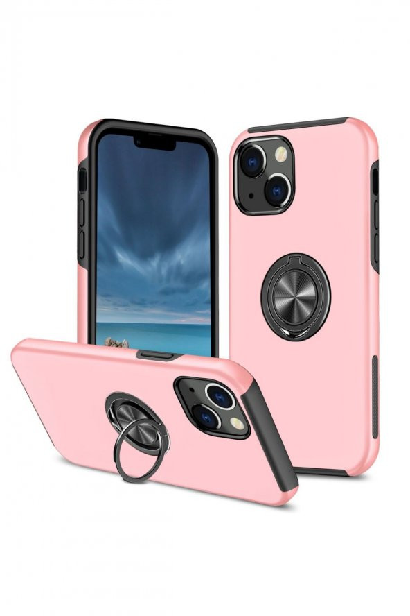 NewFace Apple Iphone 13 Mini Kılıf Elit Yüzüklü Kapak - Pembe
