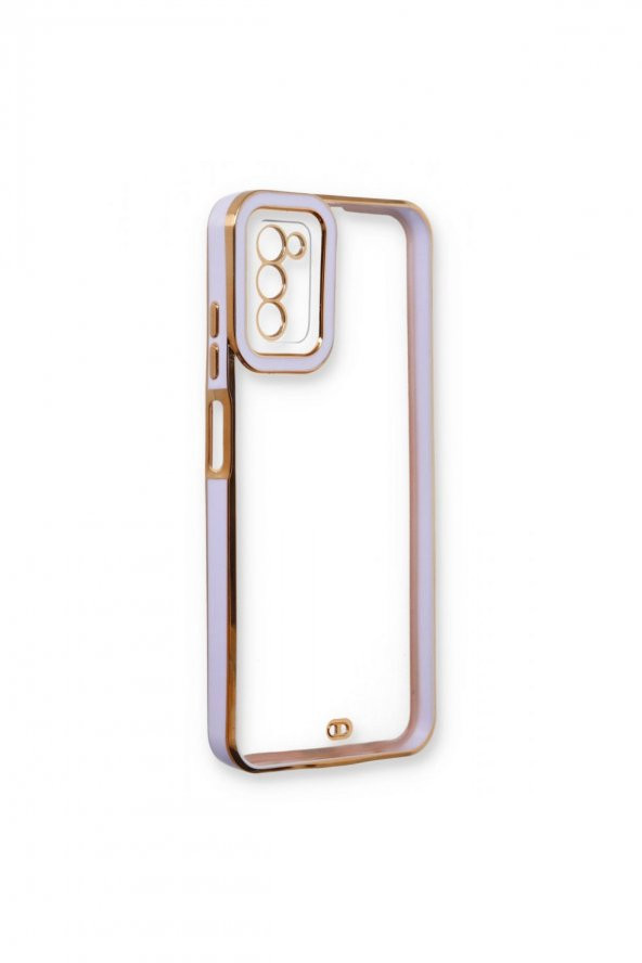 NewFace Galaxy A03s Baskısız Lila Kenar Gold Detaylı Premium Telefon Kılıfı